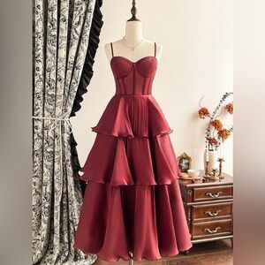 SHEIN Burgundy High Low Layered Dress
